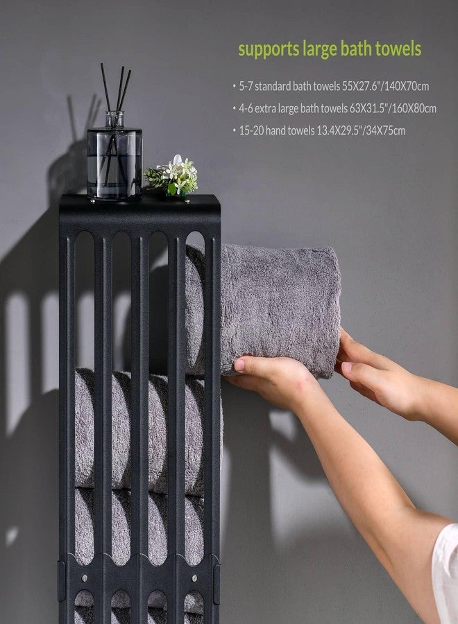 simpletome Towel Storage Rack Adjustable Height Wall Mount Bathroom Shelf Organizer Carbon Steel (Matte Black) - Image 4