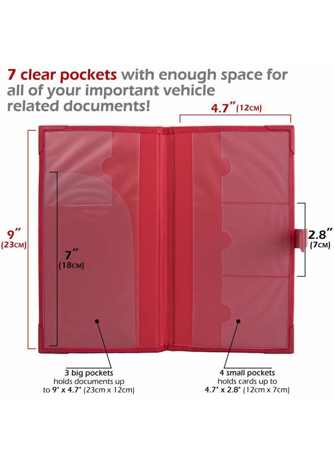 PlusXpres Auto Insurance and Registration Card Holder - Vehicle Glove Box Document Organizer - Car Essential Paperwork Holder for DMV, AAA, Contact Information Cards - Premium PU Leather Wallet Case - Red - Image 2