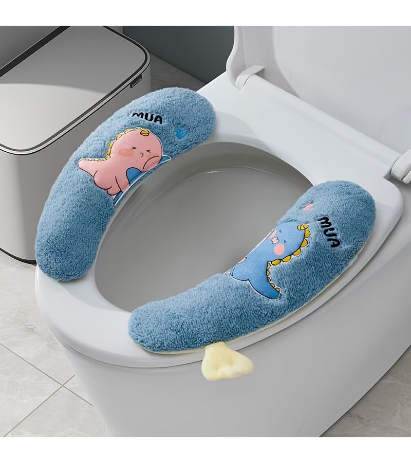 غطاء مرحاض وردي سميك قابل للغلق، وسادة قابلة للغسل لجميع الفصول - Image 4