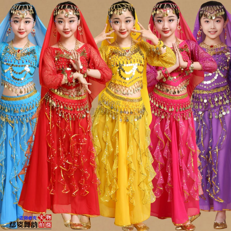 Children'S Long-Sleeved Indian Dance Performance Clothing Xinjiang Dance Performance Clothing Girls Belly Dance Clothing Toddler Ethnic Dance Clothing - Image 2