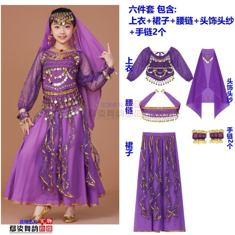 Children'S Long-Sleeved Indian Dance Performance Clothing Xinjiang Dance Performance Clothing Girls Belly Dance Clothing Toddler Ethnic Dance Clothing - Image 1