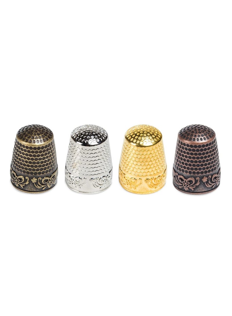 SYOSI 4 Pcs Sewing Thimbles, Metal Sewing Thimbles Finger Protector DIY Sewing Tools for Hand Sewing/Embroidery/Needlework - Image 1