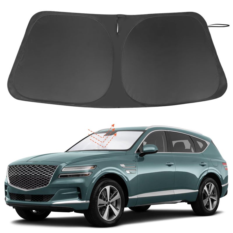 Windshield Sun Shade Custom Fit for 2021 2022 2023 2024 2025 Genesis GV80 Accessories Foldable Sunshade Sun Blocker Protect Car from Sun Rays Heat Damage Keep Car Cooler