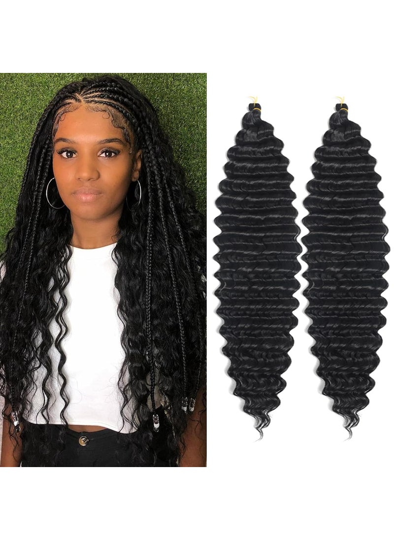 poetically - Poetically Ocean Wave Crochet Hair 16 Inch Deep Wave Crochet Hair Curly Braiding Hair 2 packs Pre Stretched Goddess Braids Natural Black Deep Wave Bundles Wet and Wavy Braiding Hair Crochet Braids - Image 1