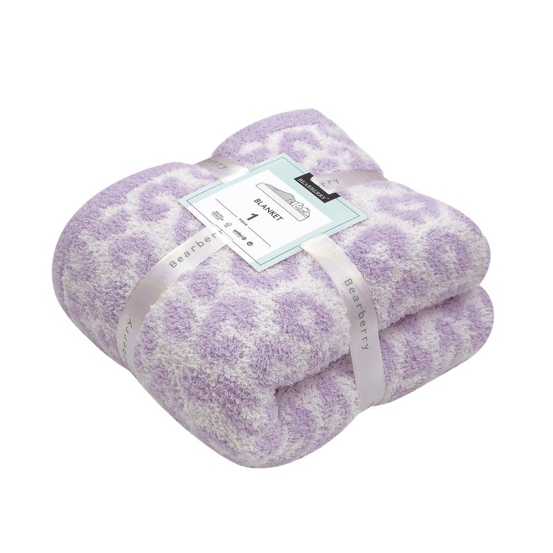 bearberry Fuzzy Leopard Knitted Throw Blanket Soft Cozy Warm Microfiber Blanket for Couch Sofa Bed Travel (Purple/Cream  50""x60"") - Image 1