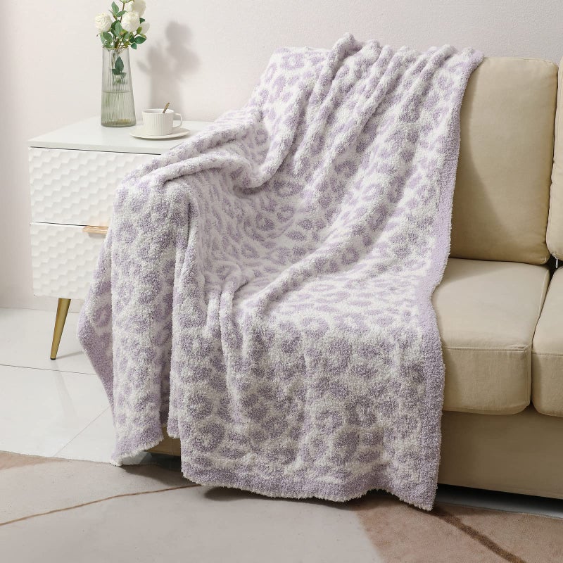 bearberry Fuzzy Leopard Knitted Throw Blanket Soft Cozy Warm Microfiber Blanket for Couch Sofa Bed Travel (Purple/Cream  50""x60"") - Image 4