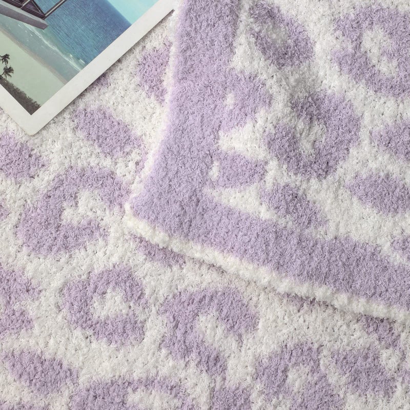 bearberry Fuzzy Leopard Knitted Throw Blanket Soft Cozy Warm Microfiber Blanket for Couch Sofa Bed Travel (Purple/Cream  50""x60"") - Image 2
