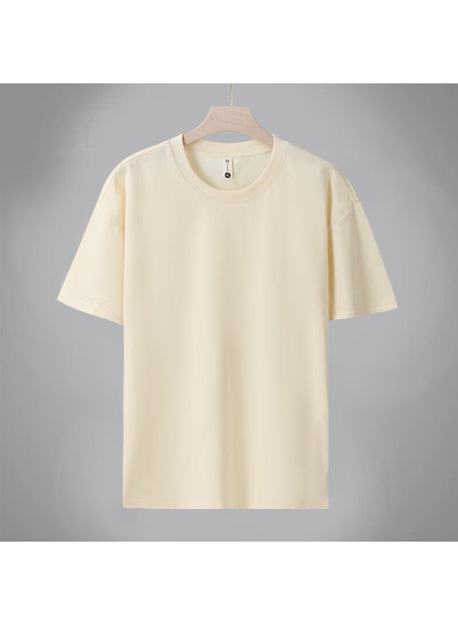 Dingfengbaoluo Suoluona Quick-dry Cool-touch Short Sleeve T-shirt For Men, Sporty Casual Solid Color Loose Trendy Top Gc-1 Apricot Color 4XL - Image 1