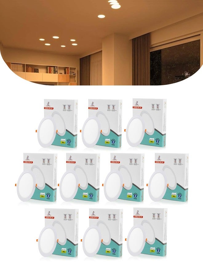 D'Mak 6 Watts Led Round False Ceiling/Recessed Panel Light for Pop (Warm White/Yellow, Pack of 10, Prong) - Image 1