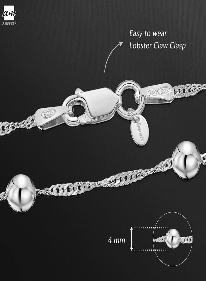 Amberta 925 Sterling Silver 1.4 Singapore Chain Bracelet with 4 mm Ball Beads Length 7" inch / 18 cm (7) - Image 5