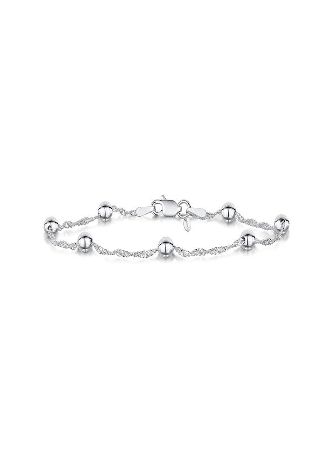 Amberta 925 Sterling Silver 1.4 Singapore Chain Bracelet with 4 mm Ball Beads Length 7" inch / 18 cm (7) - Image 4