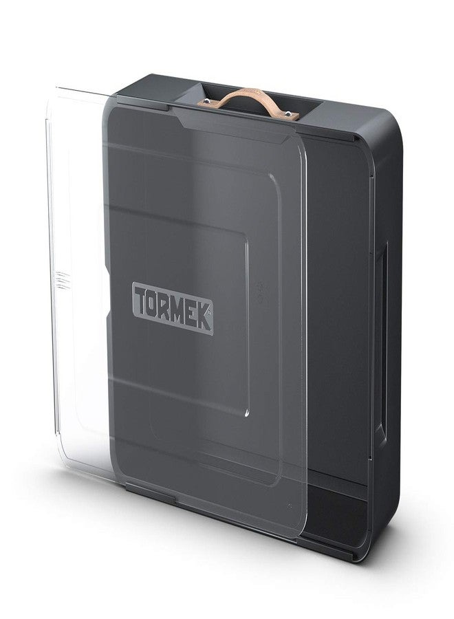 Tormek Case TC-800 - Premium Toolbox to Store all Your Tormek Jigs and Accessories - Durable, Stackable Case with a Clear Sliding Lid and a Sturdy Leather Carrying Handle - Image 1