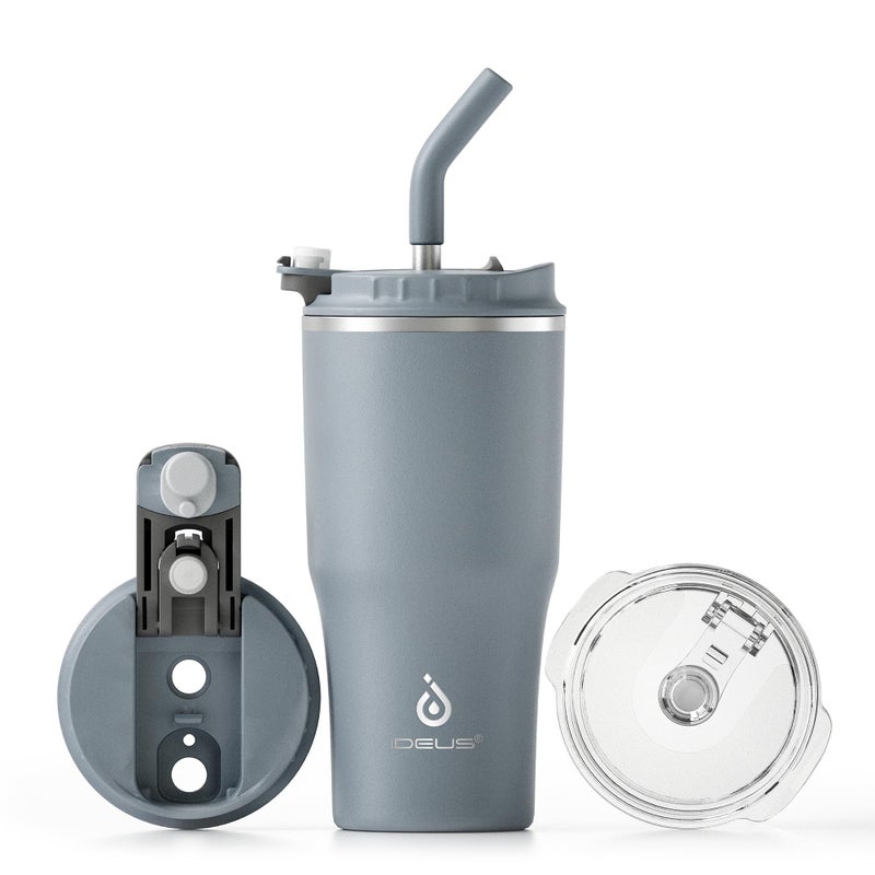 Ideus 18oz Spill Proof Coffee Tumbler with Straw Stainless Steel Insulated Coffee Mugs Trave Coffee Cup Double Wall Vacuum Flask for Adult Men and Women Ultimate Gray