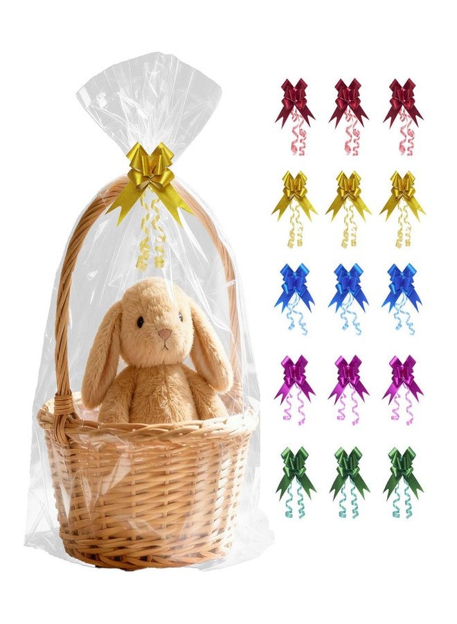 Volokitx 13-Pack 30x40 Inch Clear Cellophane Bags with 15 Colorful Pull Bows, Large Cellophane Wrap for Gift Baskets, Baby Showers, Raffles, and Charity Auctions. - Image 1