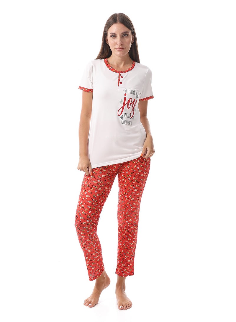 Caesar Women Pajama Set With Half Sleeves And Printed Photo - Image 1