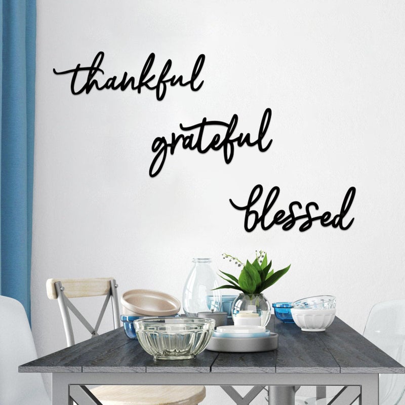 ESTART Thankful Grateful Blessed Letter Sign Metal Wall Decor, 3 Piece Black Letters Wall Art for Bathroom Bedroom Metal Words Wall Decor for Home Decor - Image 5