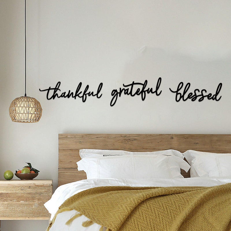 ESTART Thankful Grateful Blessed Letter Sign Metal Wall Decor, 3 Piece Black Letters Wall Art for Bathroom Bedroom Metal Words Wall Decor for Home Decor - Image 2