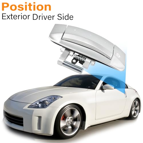 NPAUTO مقبض باب خارجي جانبي أيسر للسائق مناسب لنيسان 350Z 2003 2004 2005 2006 2007 2008 2009، خارجي، 80607-CD41E 80607-CD40B 80607-CD40E، فضي - Image 3