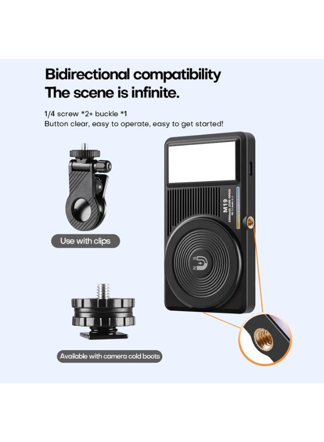 M19 Magnetic Double-Sided LED Video Light   Dimmable 2500K 9000K Fill Light with Clip & Cold Shoe Adapter - Image 3