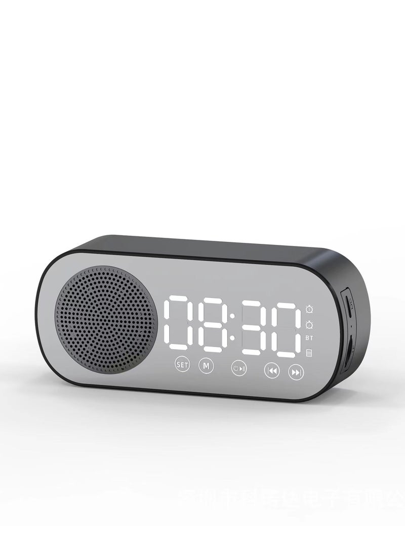 New Intelligent Bluetooth Audio Mirror Alarm Clock Music Small Speaker Black  - Image 1