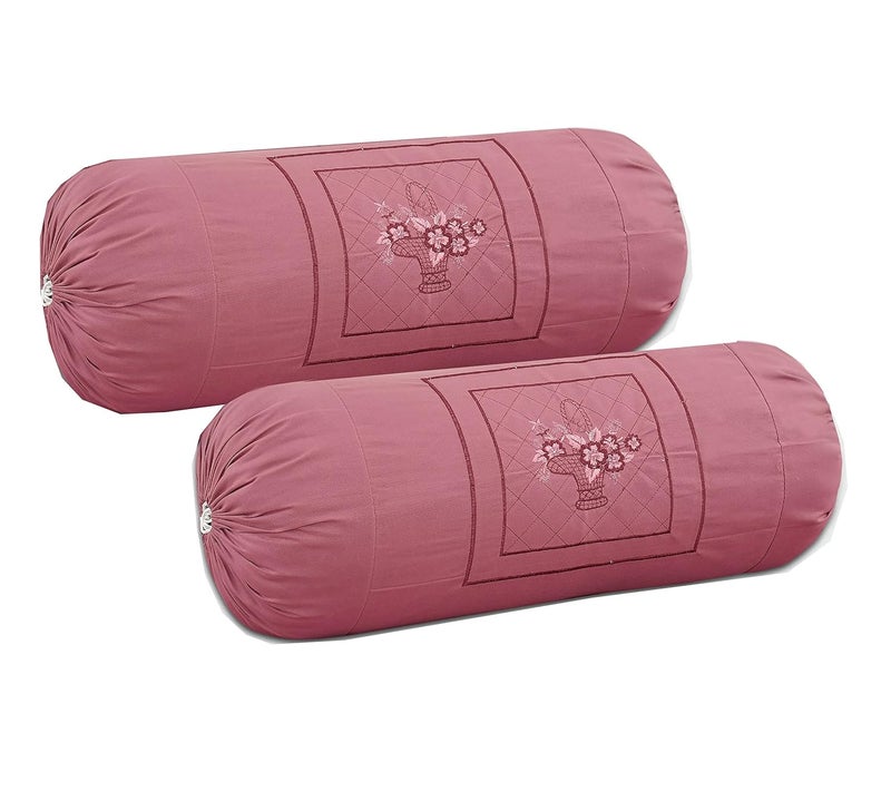 Rj Products Flower Cotton Embroidery Bolsters Covers Set of 2 Piece Wine Color - Image 2