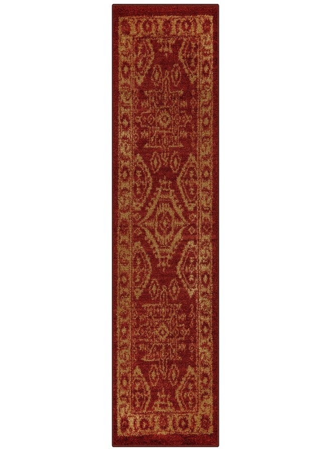 مابلز راغز سجادة ممر جورجينا التقليدية من مابلز روجز، مانعة للانزلاق، مناسبة للمداخل [صنع في الولايات المتحدة الأمريكية]، 2 × 6، أحمر/ذهبي - Image 1