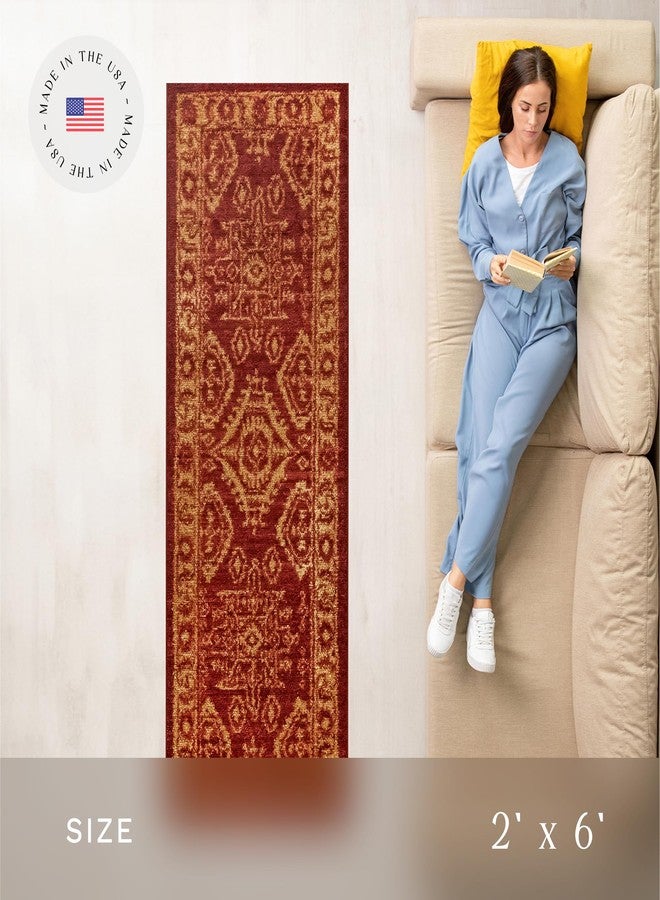 مابلز راغز سجادة ممر جورجينا التقليدية من مابلز روجز، مانعة للانزلاق، مناسبة للمداخل [صنع في الولايات المتحدة الأمريكية]، 2 × 6، أحمر/ذهبي - Image 3