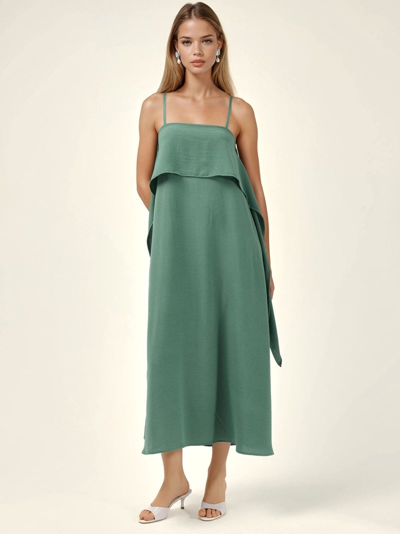 HICCUP Square Collar Layered Spaghetti Strap Maxi Dress - Image 2