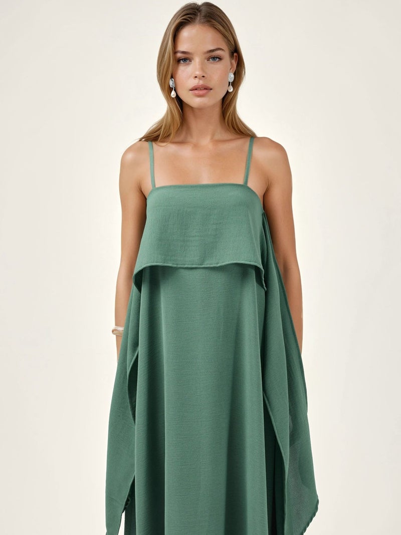 HICCUP Square Collar Layered Spaghetti Strap Maxi Dress - Image 1