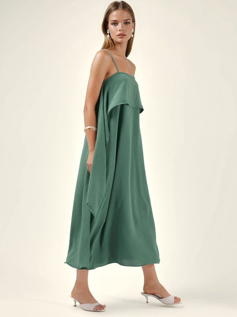 HICCUP Square Collar Layered Spaghetti Strap Maxi Dress - Image 3