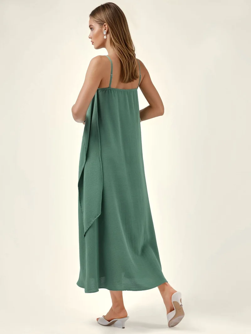 HICCUP Green Square Collar Layered Spaghetti Strap Maxi Dress for Women | Best Price UAE