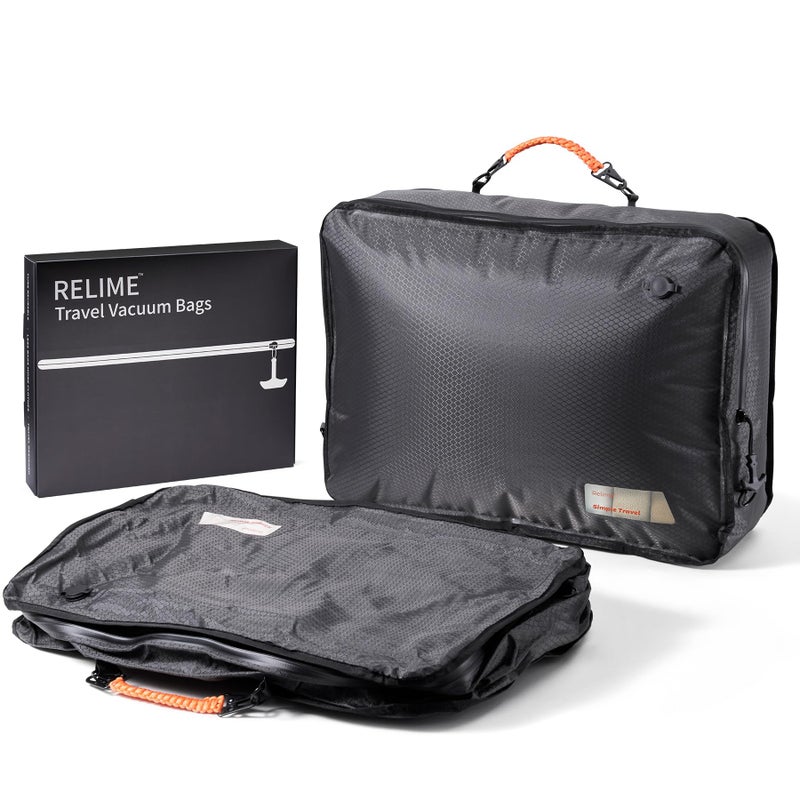 Relime Apex Series Vacuum Bags for Travel Luggage, 180Â° Open, Reusable Compression Bags for travel Pack, Vacuum Seal Packing Cube for Cloth (2Large No Pump) - Image 1