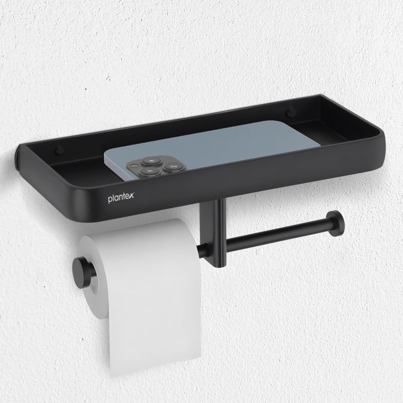 Plantex Toilet Paper Holder for Bathroom/Aluminium Tissue Paper Roll Holder with Mobile Stand/Bathroom Accessories - Pack of 1 (1515, Black) - Image 1