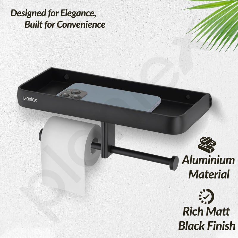 Plantex Toilet Paper Holder for Bathroom/Aluminium Tissue Paper Roll Holder with Mobile Stand/Bathroom Accessories - Pack of 1 (1515, Black) - Image 4