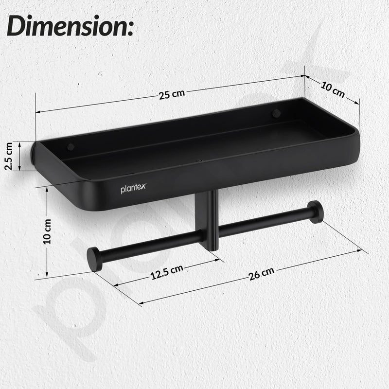 Plantex Toilet Paper Holder for Bathroom/Aluminium Tissue Paper Roll Holder with Mobile Stand/Bathroom Accessories - Pack of 1 (1515, Black) - Image 3