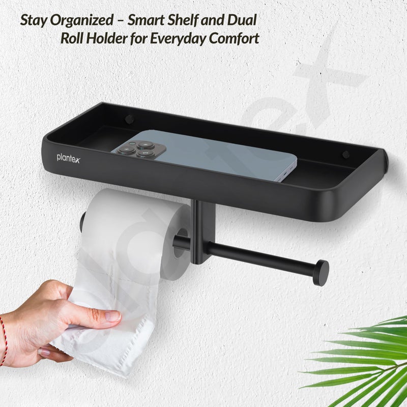 Plantex Toilet Paper Holder for Bathroom/Aluminium Tissue Paper Roll Holder with Mobile Stand/Bathroom Accessories - Pack of 1 (1515, Black) - Image 5