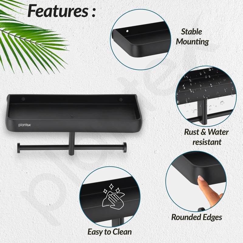 Plantex Toilet Paper Holder for Bathroom/Aluminium Tissue Paper Roll Holder with Mobile Stand/Bathroom Accessories - Pack of 1 (1515, Black) - Image 2