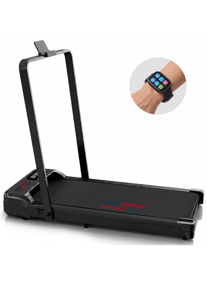 Sparnod Fitness سبرنود فتنس × صقر فتنس جهاز المشي مع مقبض، سرعة من 1–10 كم/س، سطح جري بامتصاص الصدمات، شاشة LED، حامل للهاتف والتابلت، للاستخدام المنزلي والمكتبي، وزن مستخدم أقصى 90 كجم - Image 1