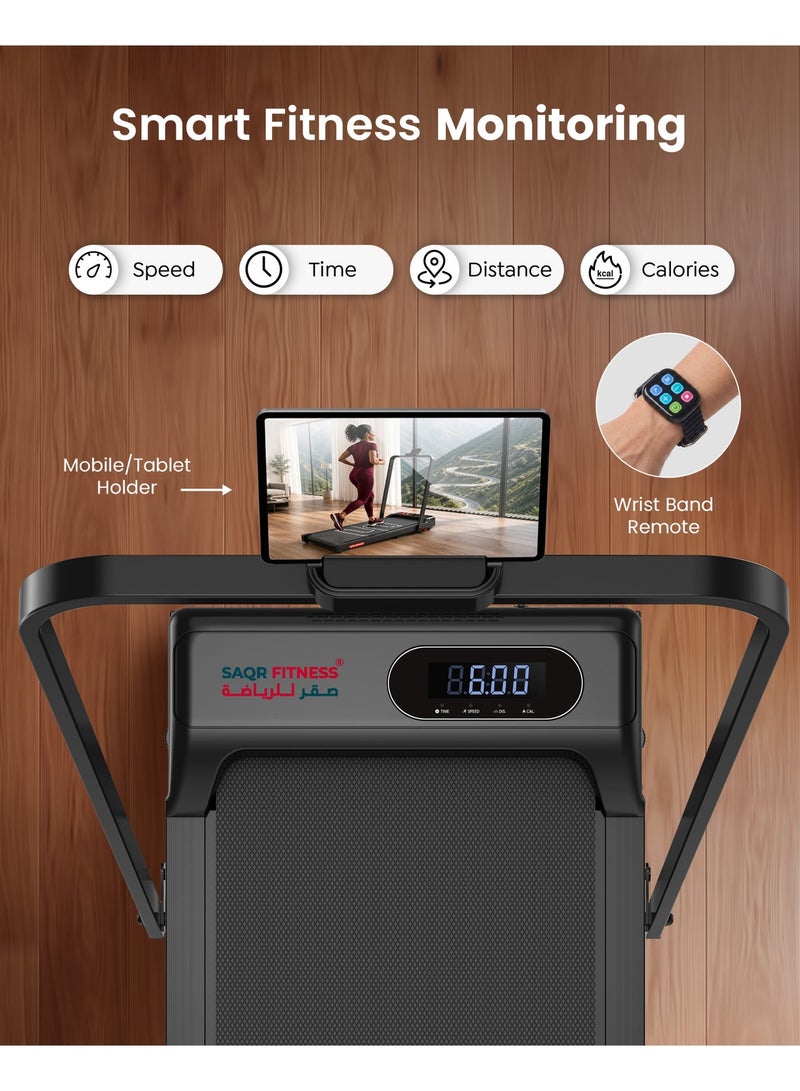 Sparnod Fitness سبرنود فتنس × صقر فتنس جهاز المشي مع مقبض، سرعة من 1–10 كم/س، سطح جري بامتصاص الصدمات، شاشة LED، حامل للهاتف والتابلت، للاستخدام المنزلي والمكتبي، وزن مستخدم أقصى 90 كجم - Image 4