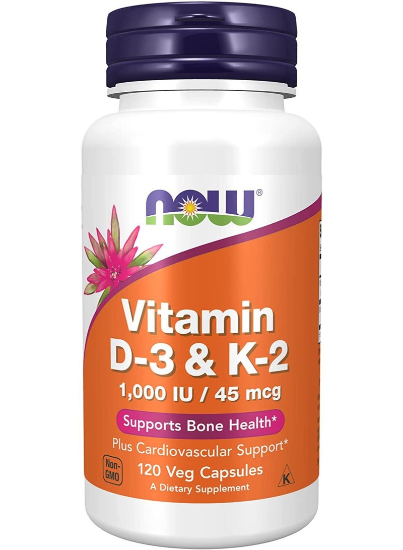 now Vitamin D3 & K2 1000 IU/45mcg Vegetable Capsules 120's