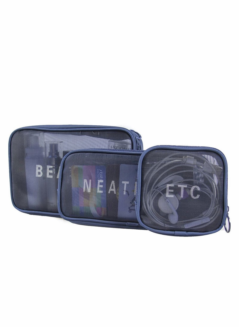 4Pcs Clear Mesh Makeup Bag Set - Mini Portable Toiletry Pouches with Zipper for Travel & Daily Use (Gray) - Image 1