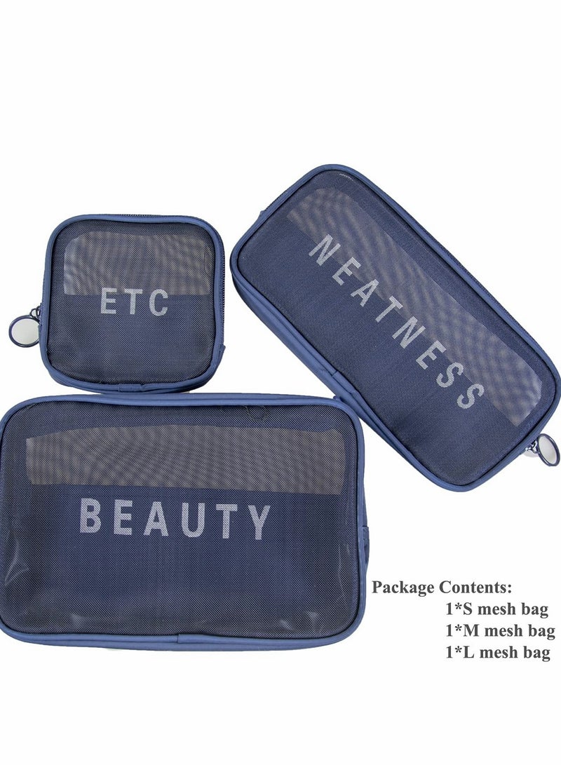 4Pcs Clear Mesh Makeup Bag Set - Mini Portable Toiletry Pouches with Zipper for Travel & Daily Use (Gray) - Image 3