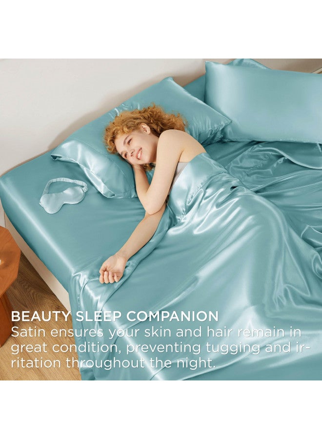 Bedsure Bedsure Satin Sheets - Soft King Sheet Set, 4 Pcs King Bed Sheets, Similar to Silk Sheets, Bed Sheets King Size for Hair and Skin, Gifts for Women (Blue, King)  - Image 3