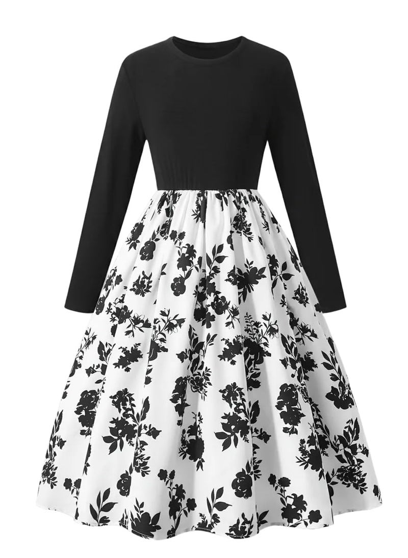 Seechoslo New 8-14Years Girls Elegant Dress Short Sleeve A-Line Floral Midi Party Special Occasion (US, Age, 13 Years, 14 Years, White) - Image 1