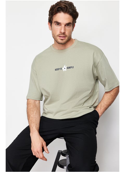 Mint Oversize/Wide-Cut Floral-Text Print Short Sleeve 100% Cotton T-Shirt TMNSS22TS0123