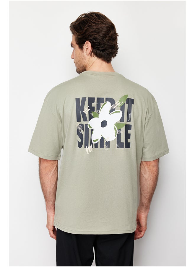trendyol - Mint Oversize/Wide-Cut Floral-Text Print Short Sleeve 100% Cotton T-Shirt TMNSS22TS0123 - Image 1