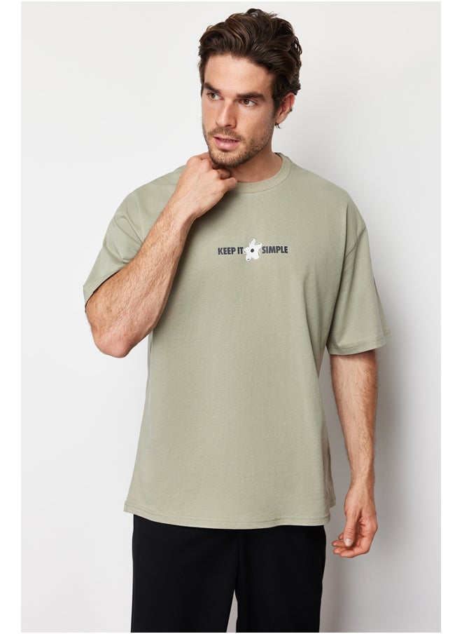 trendyol - Mint Oversize/Wide-Cut Floral-Text Print Short Sleeve 100% Cotton T-Shirt TMNSS22TS0123 - Image 1