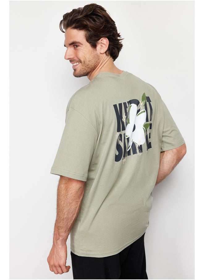 trendyol - Mint Oversize/Wide-Cut Floral-Text Print Short Sleeve 100% Cotton T-Shirt TMNSS22TS0123 - Image 1