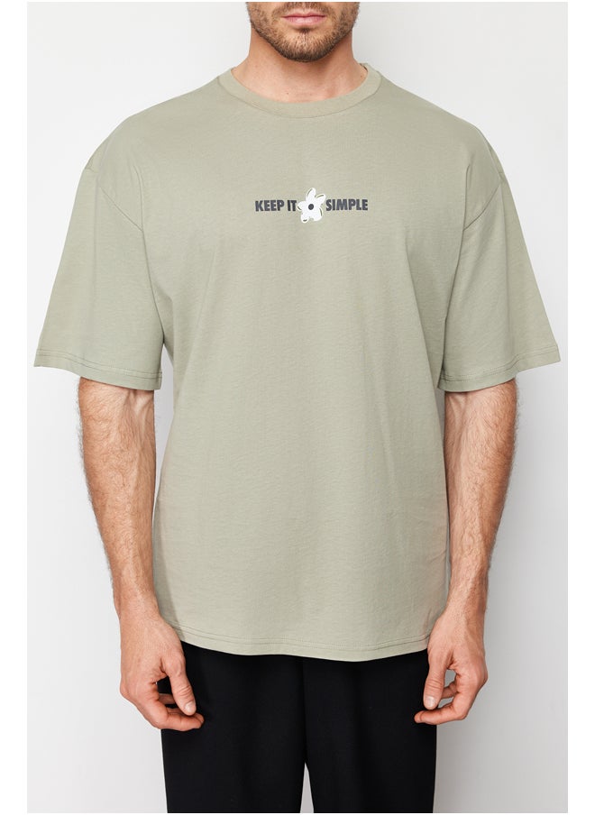 trendyol - Mint Oversize/Wide-Cut Floral-Text Print Short Sleeve 100% Cotton T-Shirt TMNSS22TS0123 - Image 1