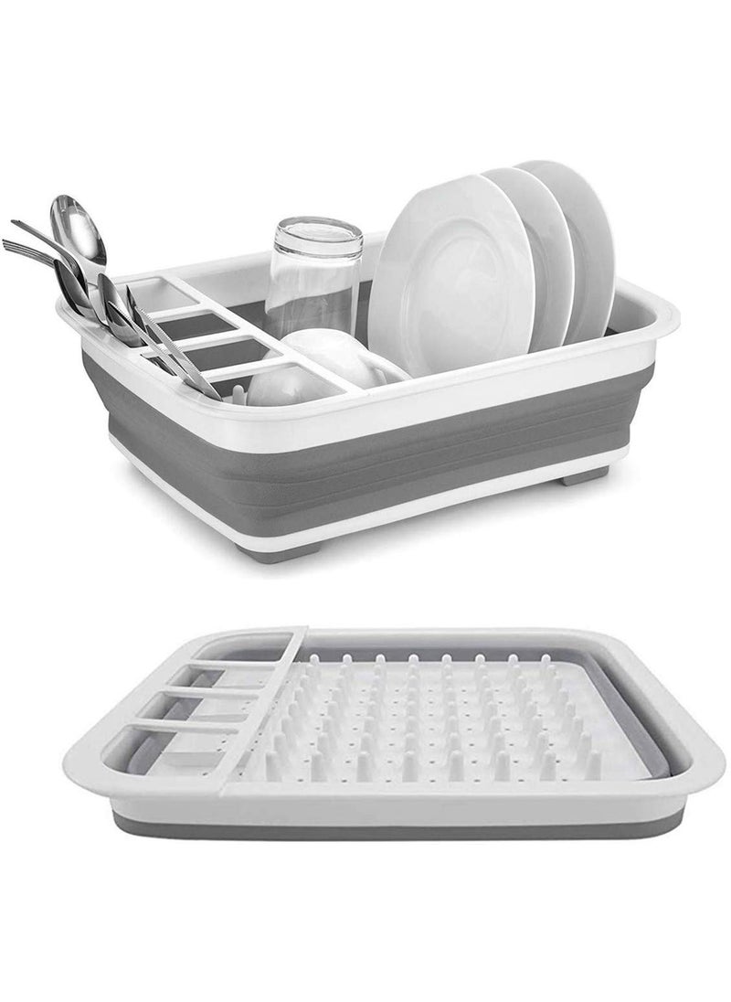RIVUGJA RIVUGJA MultiFunction Foldable Disk Washing TraySilicone Collapsible Foldable Dish Drying Drainer Storage Kitchen Rack for Portable Travel Dinnerware Organizer White Grey  - Image 1